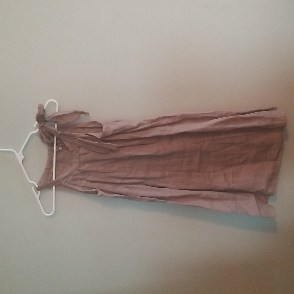 Sleeveless Tie-Shoulder Linen Dress in Mauve